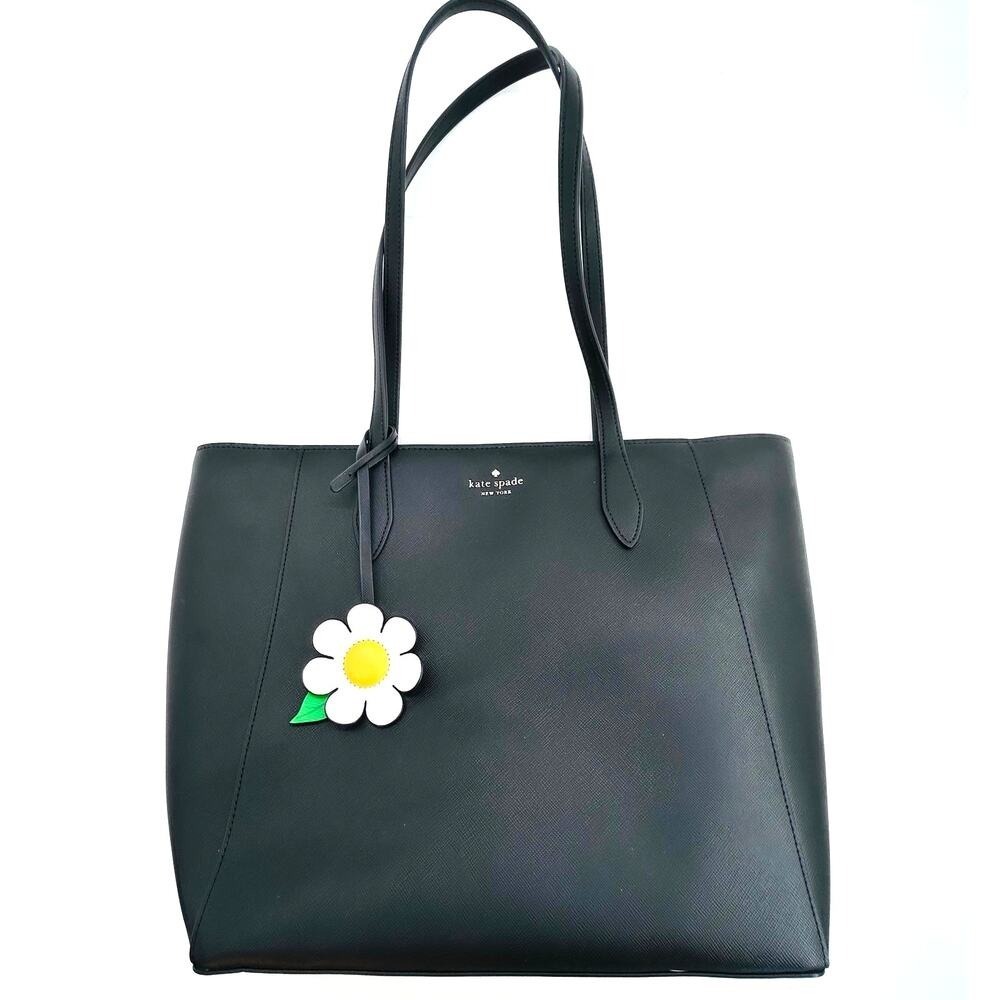 NWT Kate Spade‎ Dana Black Saffiano Leather Tote Daisy Bag Charm MSRP $359 KG581